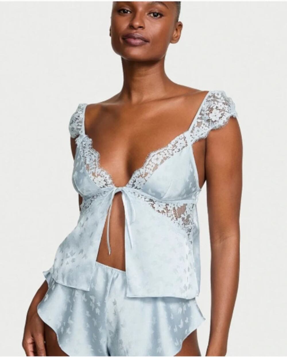 Victoria's Secret Tease Butterfly Satin Fly-Away Cami Set Blue Flutter Sleeve L